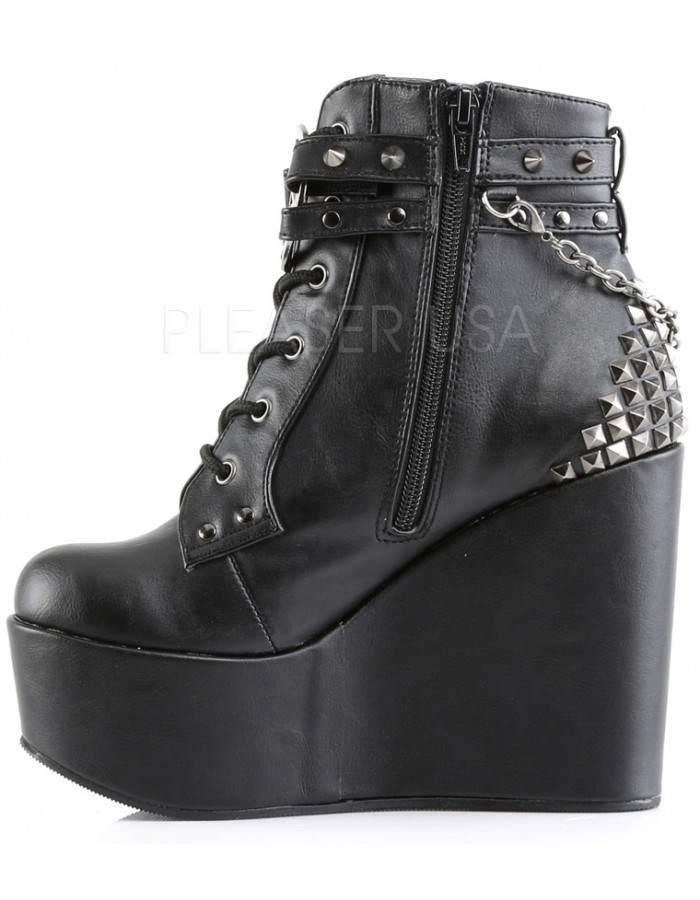 Pentagram Charm Gothic Ankle Boot - Chain Charm Detail Wedge Boots