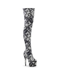 Adore Money Print Thigh High Platform Boots