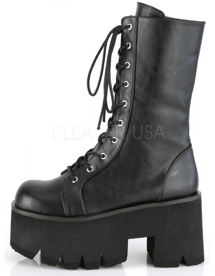 Ashes Womens Black Vegan Leather MidCalf Platform Combat Boot Size 6-12