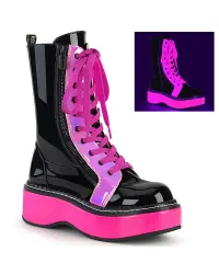 Emily Black and Neon Pink Platform Mid-Calf Boots