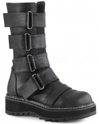 Lilith Black Wide Strap Mid-Calf Boots