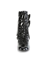 Coffin Buckled Granny Gothic Black Patent Ankle Boots