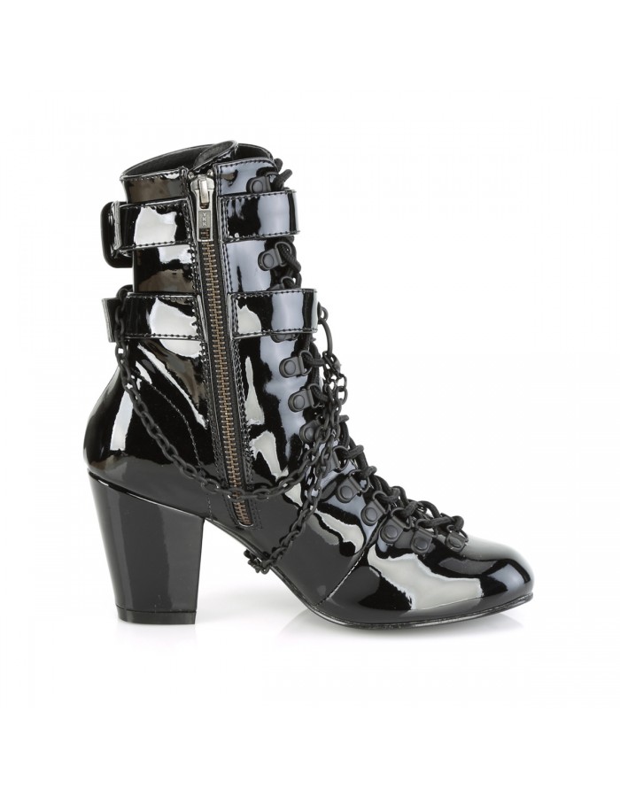 Coffin Buckled Granny Gothic Ankle Black Patent Boot - Gothic Boots for ...