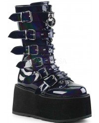 Damned Black Hologram Buckled Gothic Boots for Women