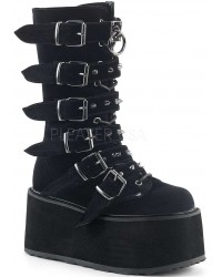 Damned Black Velvet Buckled Gothic Boots for Women