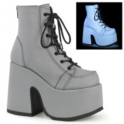 Grey Reflective Camel Chunky Heel Platform Boots