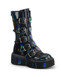 Emily Black Hologram Heart Combat Boots