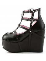 Pentagram Charm Poison Black Cage Wedge Gothic Shoes