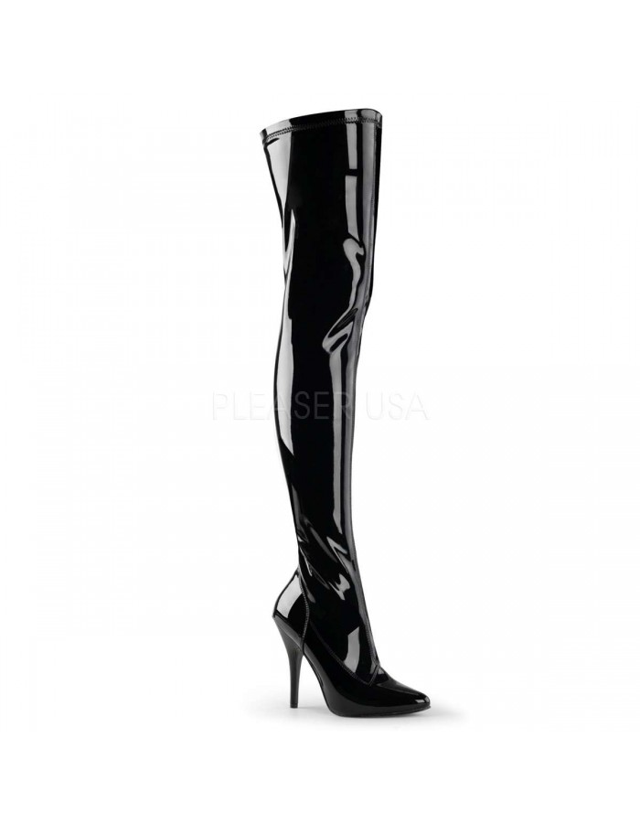 Seduce High Heel Thigh High Boots in Black Patent