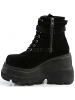 Shaker 52 Black Velvet Stacked Wedge Ankle Boots