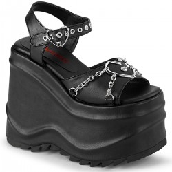 Wave Platform Black Heart Buckled Platform Sandal