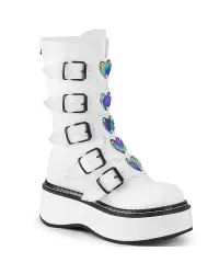 Emily White Heart Combat Boots