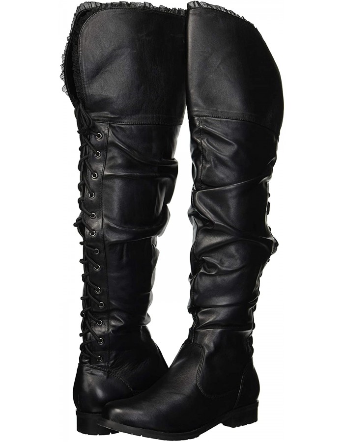 Tyra Low Heel Over the Knee Pirate Boots for Women 1 Inch Heel Black Boots