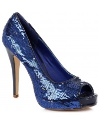 Royal Blue Flamingo Sequin Peep Toe Pumps