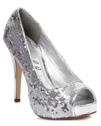 Silver Flamingo Sequin Peep Toe Pumps