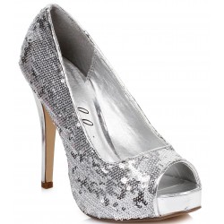 Silver Flamingo Sequin Peep Toe Pumps