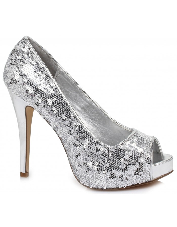 silver sparkly closed toe heels