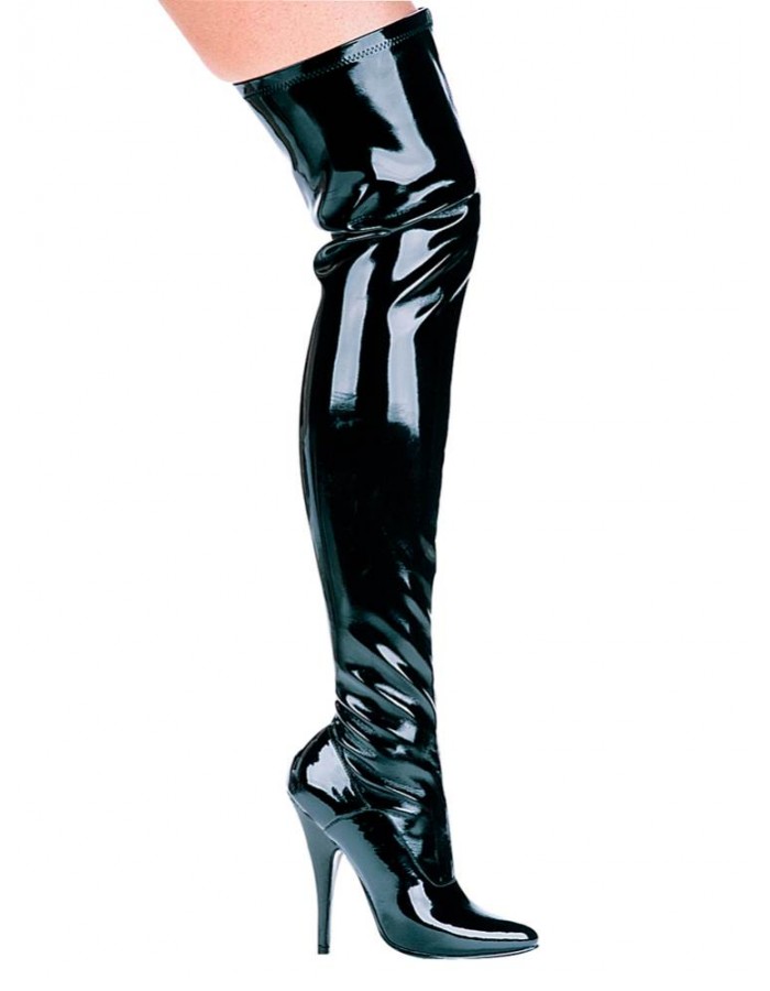 shiny leather thigh high boots