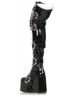 Kamora Skull Buckled Black Thigh High Platform Boot 