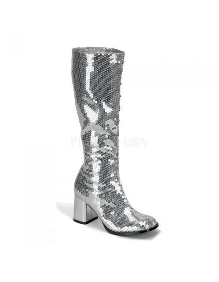 sequin boots silver