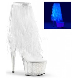 Neon White Marabou Trimmed Platform Ankle Boots