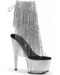 Silver Rhinestone Fringe 7 Inch Heel Ankle Boots