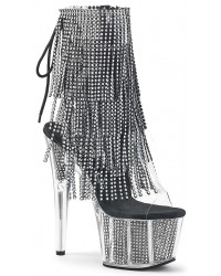 Rhinestone Fringed Black and Silver 7 Inch Heel Ankle Boots