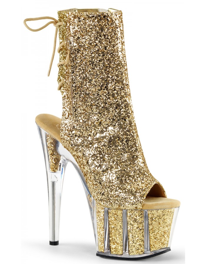 Gold Glittered Platform Ankle Boot 7 Inch Heel Adore 1018G