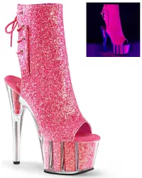 Neon Pink Glittered Platform Ankle Boots