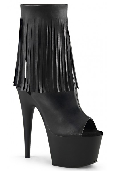 Fringed Black Peep Toe and Heel Platform Ankle Boots