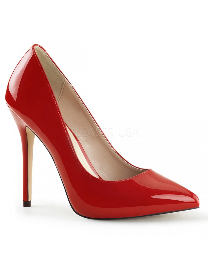 red high heel peep toe shoes