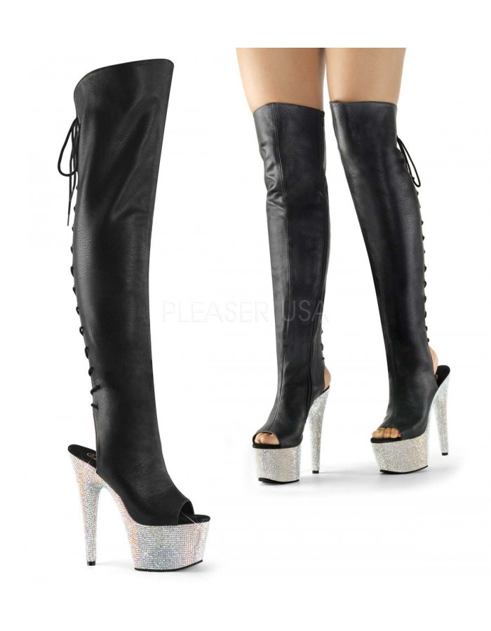 black peep toe knee high boots