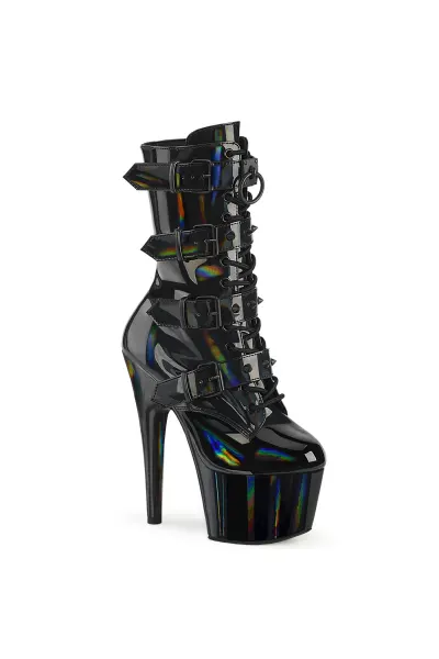 Adore Studded Black Hologram Lace Up-Ankle Boots