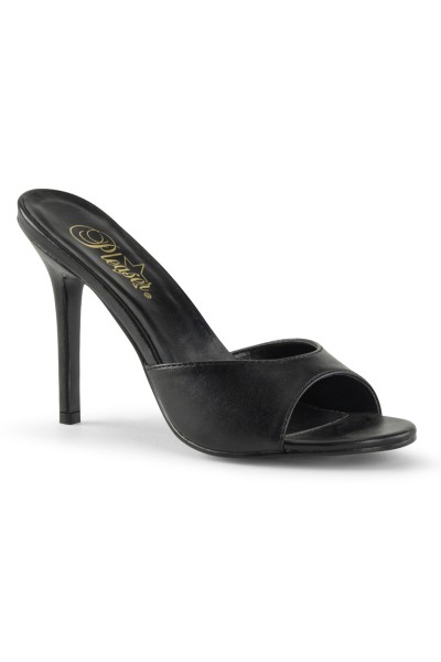 Classique Black Faux Leather 4 Inch Mule