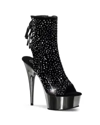 Black and Pewter Delight Velvet Rhinestoned Boots