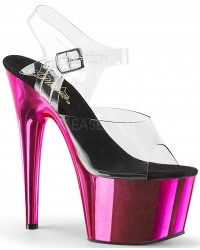 Hot Pink Chrome Platform Clear Strap Platform Sandal