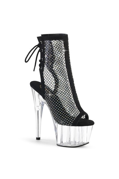 Rhinestone Mesh Platform Ankle Boots