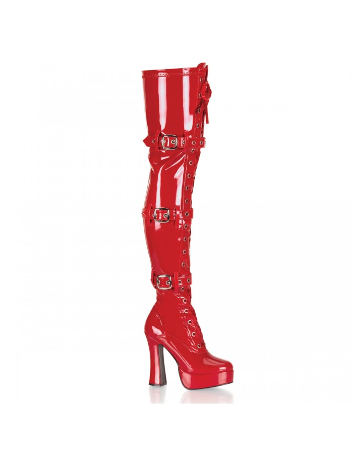 Electra Red Buckled Thigh High Gothic Boots with Buckles