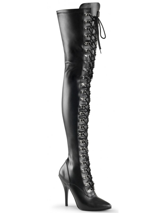 white lace up thigh high boots